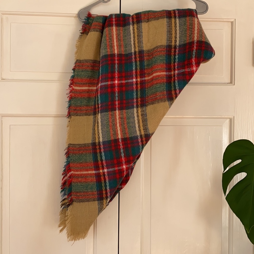 Blanket scarf 60x 60 inch plaid scarf caftan poncho plaid red navy green Buffalo